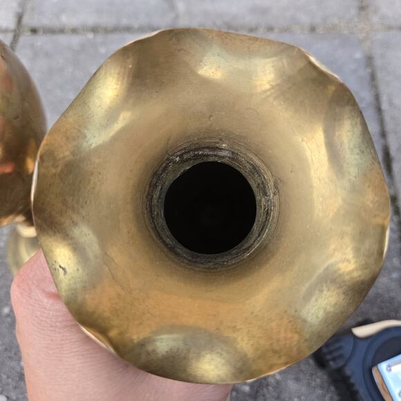 Brass Floral Etched Vases Scalloped Rims - Picture 7 of 8